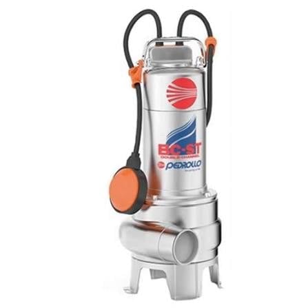 Pedrollo submersible pump with orange handles and float switch against white background